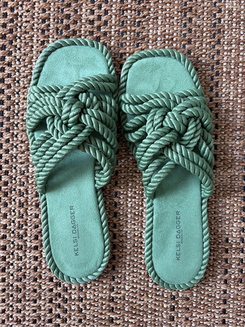 Kelsi Dagger Sage Green Braided Rope Slide Sandals
